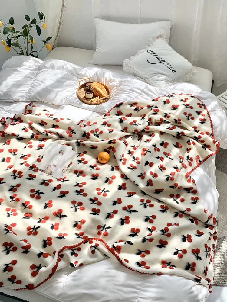 DecorBites™ 3D Cherry Kids Wool Blanket - Kawaii Sweet Girl Crib Bedding