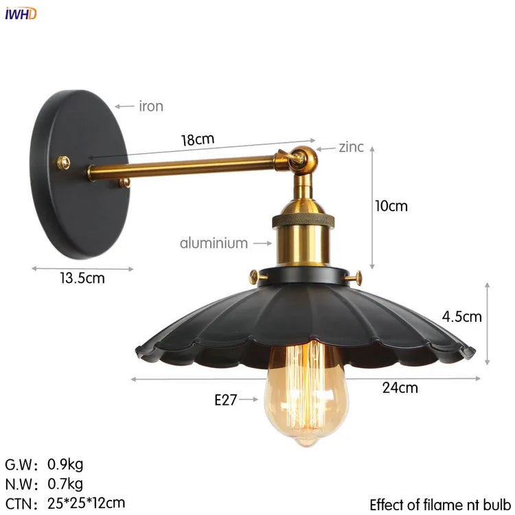 DecorBites™ Antique Gold Rustic LED Wall Light for Home Decor