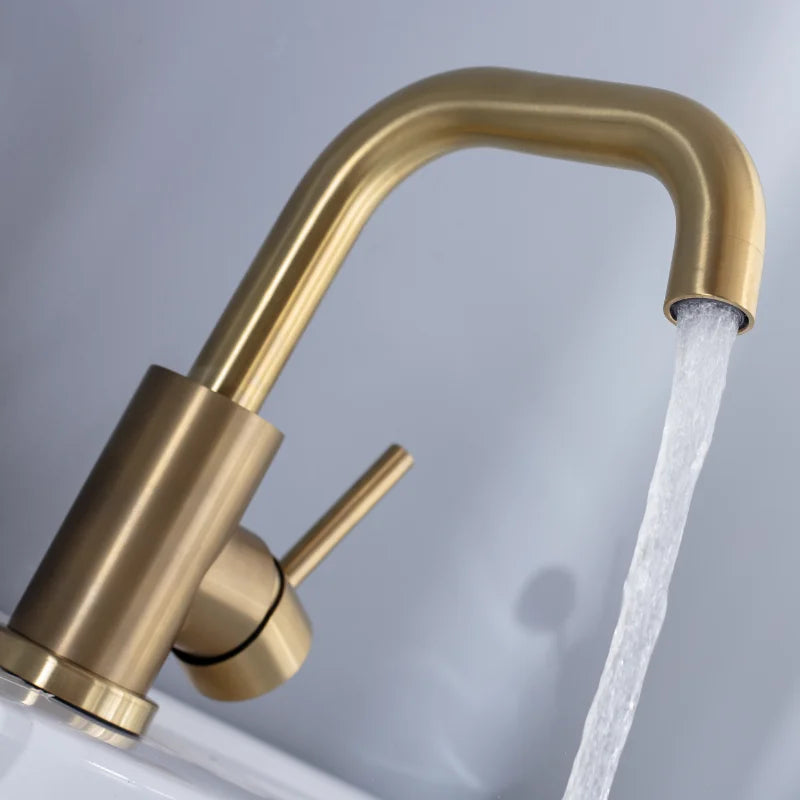 DecorBites™ Brushed Gold Basin Faucet Single Handle Deck Mounted Cold Hot Mixer Tap