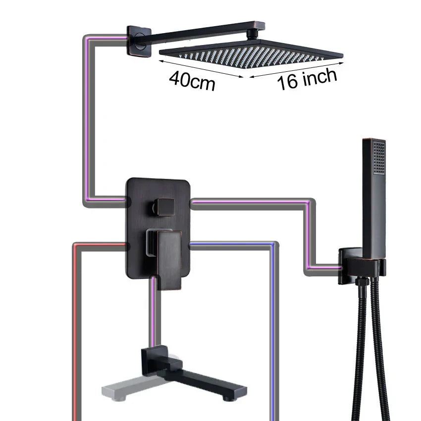DecorBites™ Black Bronze Shower Faucet Set with Rainfall Mixer Tap & 2-ways Valve