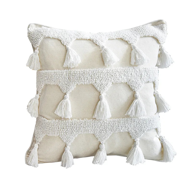 DecorBites™ Ivory Tufted Tassel Cushion Cover - Netural Boho Style for Home Decor