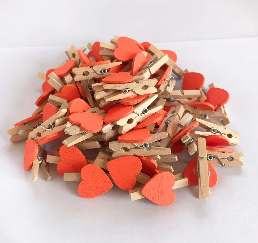 DecorBites™ 50-Pack Romantic Heart Shape Wood Clips for Home Décor and Parties
