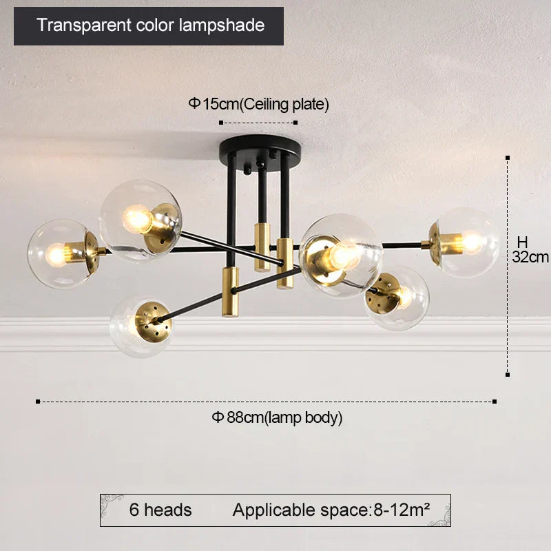 ثريا كروية دائرية LED من DecorBites™ باللونين الأسود والذهبي - إضاءة أنيقة للمنزل