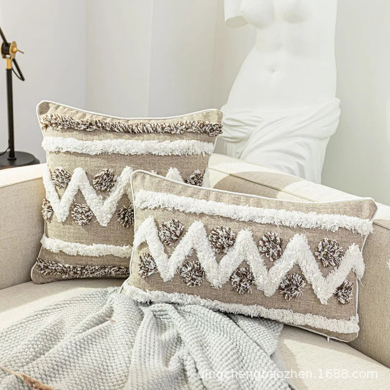 DecorBites™ Grey Diamond Tufted Zigzag Cushion Cover 45x45cm - Moroccan Style Pillowcase