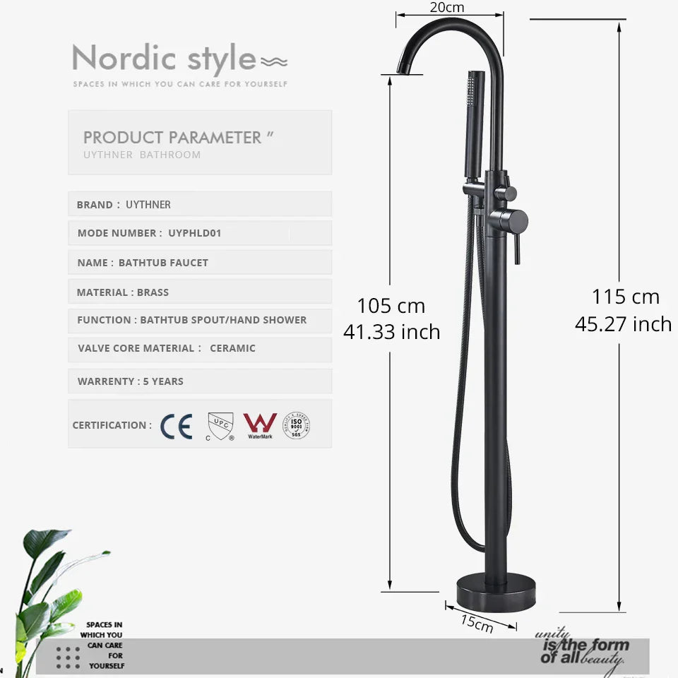 DecorBites™ Black Dual Handle Freestanding Bathtub Faucet Set Floor Standing Bath Mixer Tap