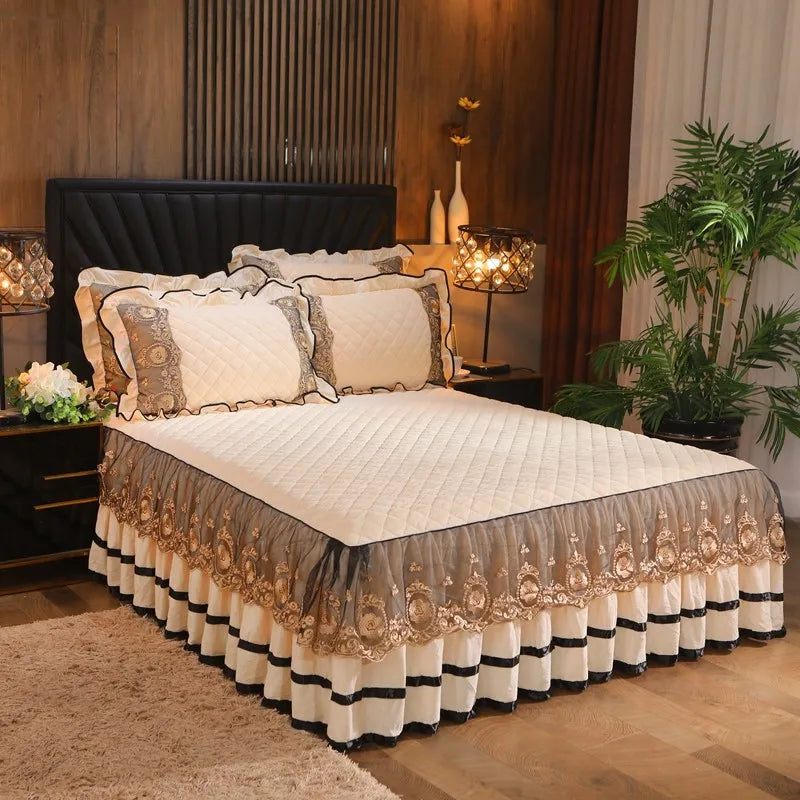 DecorBites™ Crystal Velvet Bedspread Set with Super Soft Quilting & Lace Bedskirt