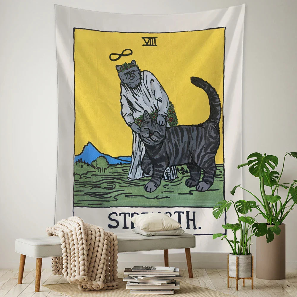 DecorBites™ Black Cat Tarot Tapestry: Psychedelic Hippie Wall Hanging Room Decor