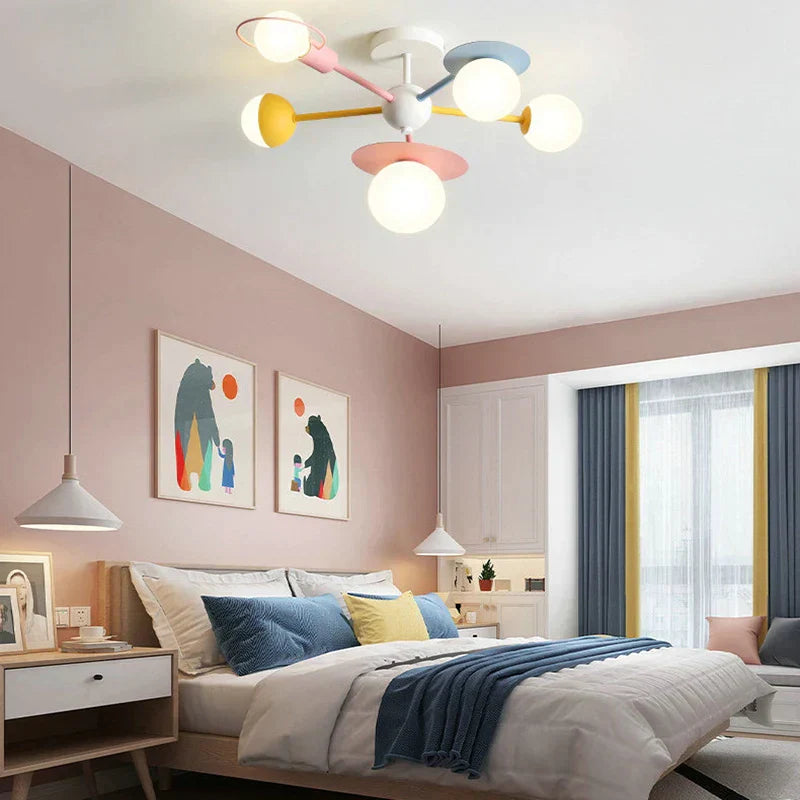 نجف زجاجي إسكندنافي للأطفال من ديكور بايتس™، مصباح سقف LED - بتصميم كرتوني أزرق وردي