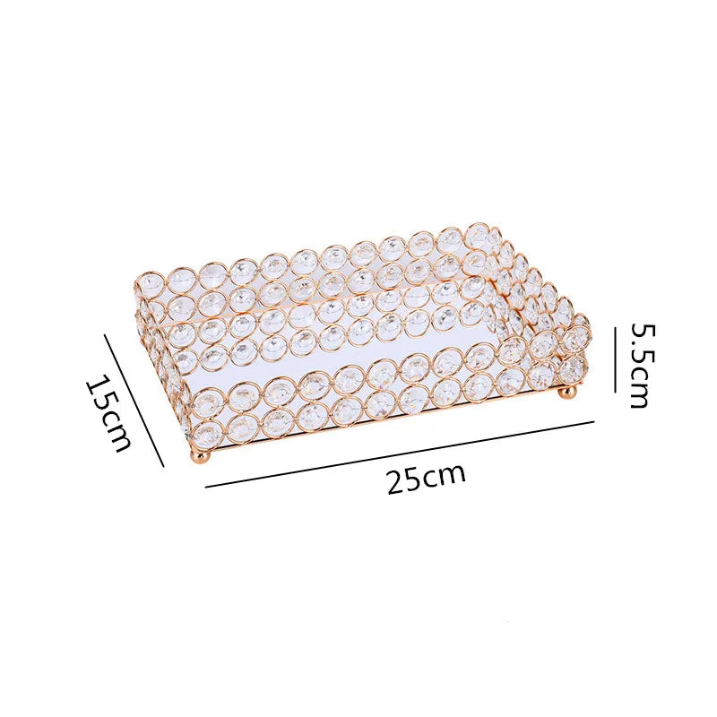 DecorBites™ Crystal Glass Mirror Tray Cosmetic Jewelry Organizer Shelf Storage