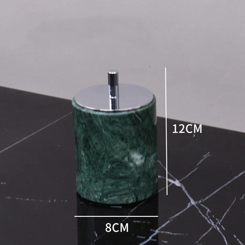 DecorBites™ Dark Green Marble Bathroom Set - Nordic Light Luxury Tray Toothbrush Holder Soap Dispenser Kit