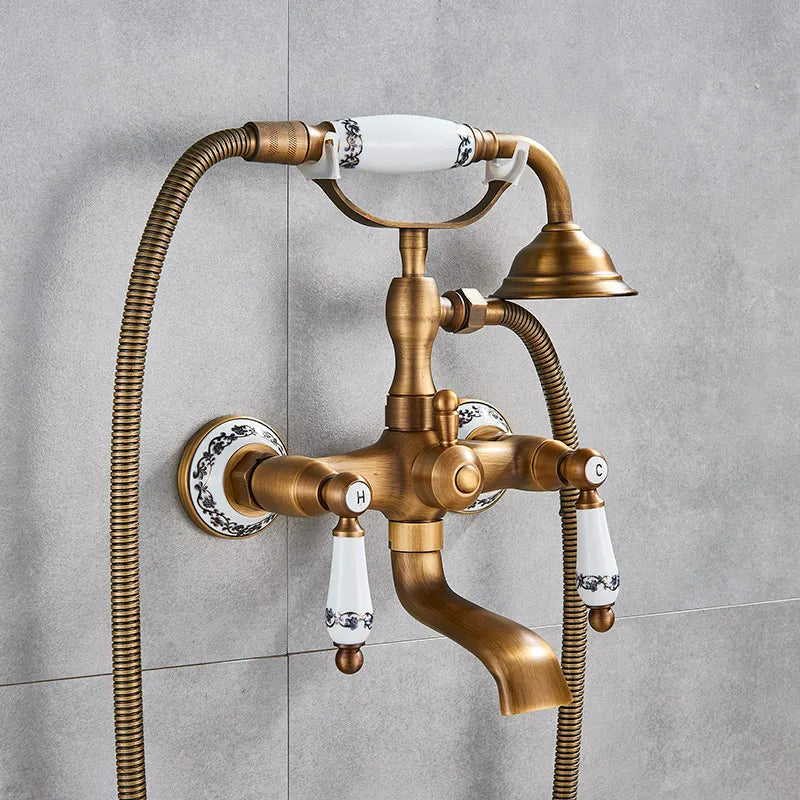 DecorBites™ Golden Black Bathtub Faucet with Hand Shower and Rotate Spout