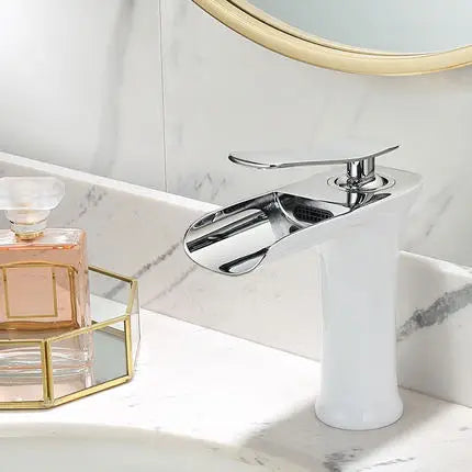 DecorBites™ Grey Waterfall Brass Basin Faucet - Hot Cold Mixer Tap for Bathroom Sink