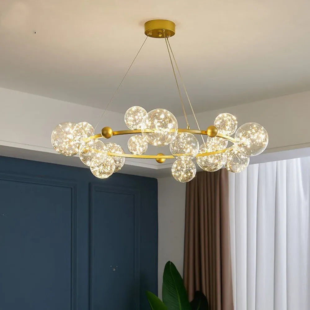 ثريا بابلز زجاجية ذهبية بإضاءة LED من DecorBites™ لغرفة الطعام والمطعم