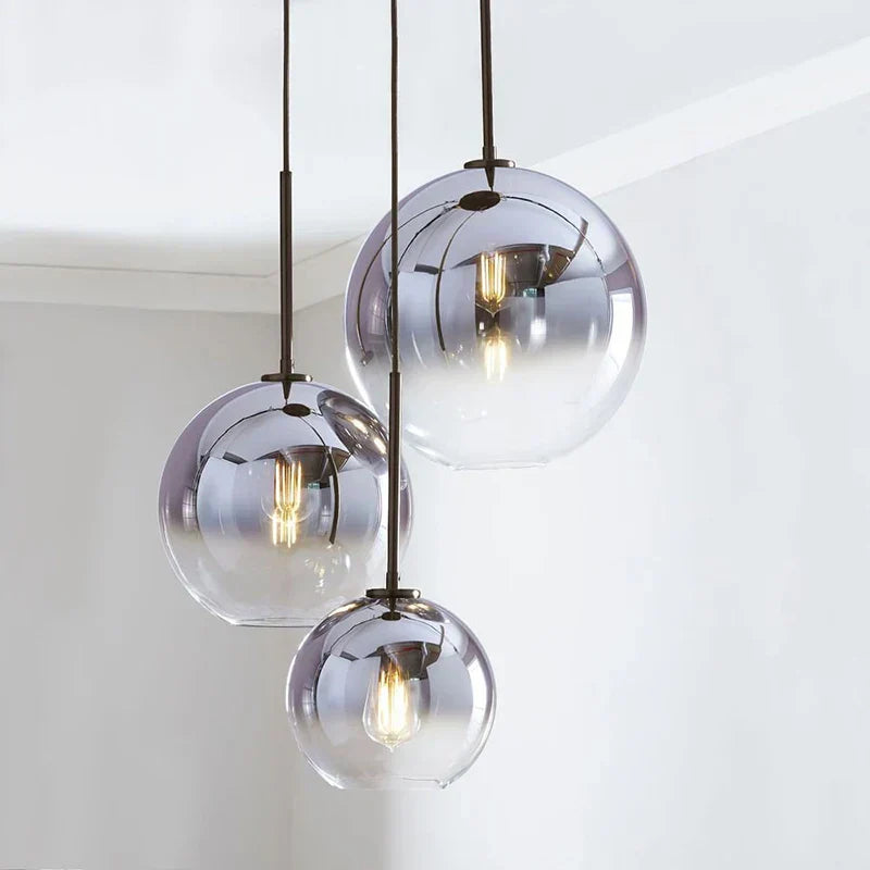 DecorBites™ ثريا كرة زجاجية متدرجة بمصباح LED E27 للفنادق والبارات وغرف النوم
