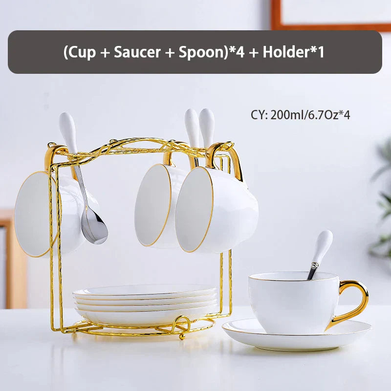 DecorBites™ Elegant Bone China Tea Set | Porcelain Teacup & Teapot Set White Gold