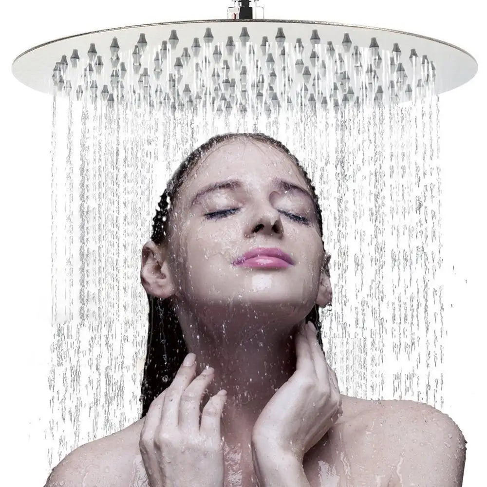 DecorBites™ 16" Round Rainfall Shower Head Stainless Steel Ultrathin Chrome Finish Showerhead