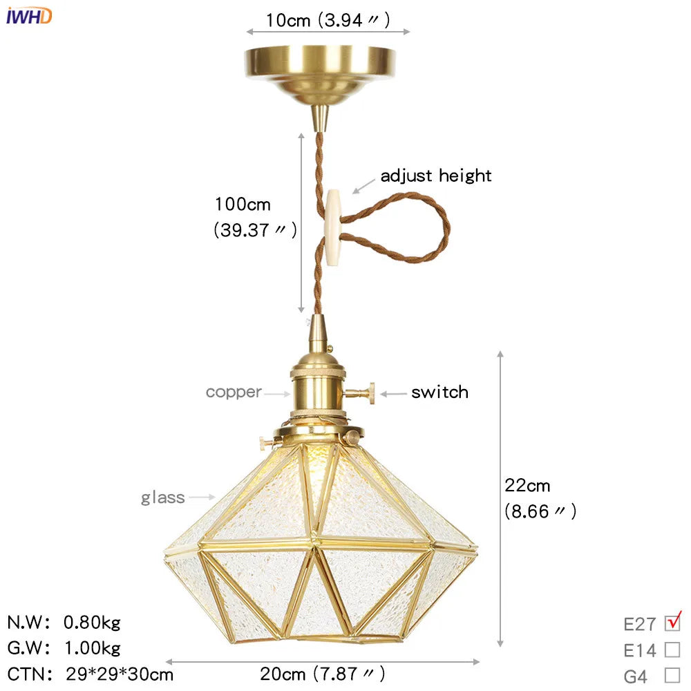 DecorBites™ Glass Copper LED Pendant Light for Kitchen Cafe Living Room