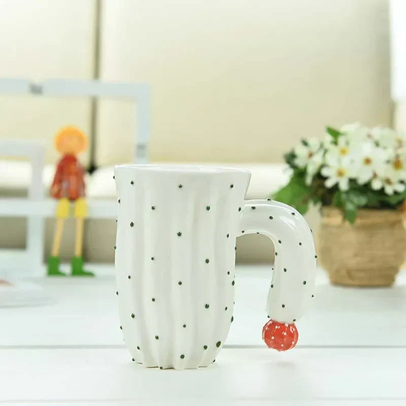 DecorBites™ 3D Cactus Style Ceramic Mug with Special Handle - Tea, Coffee, Milk Cup
