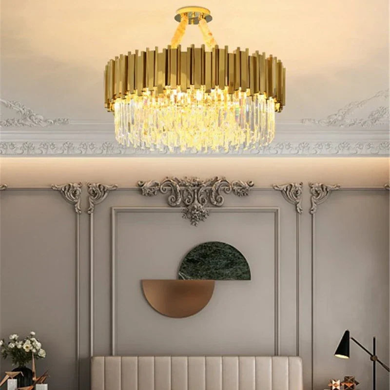ثريا كريستال K9 ذهبية من الفولاذ المقاوم للصدأ من DecorBites™ لإضاءة غرفة الطعام الأنيقة