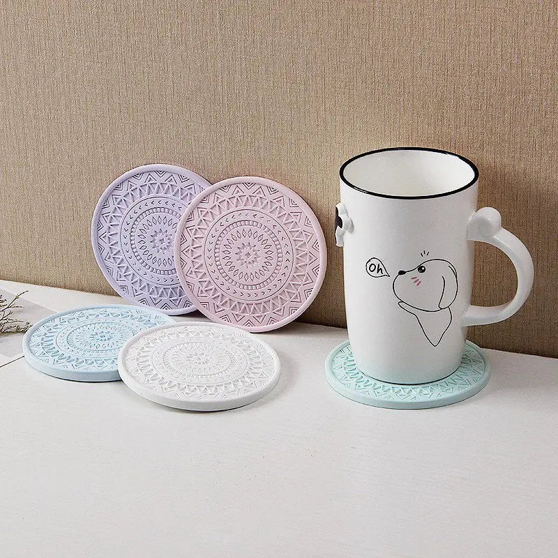 DecorBites™ Diatomite Round Coasters: Absorbent, Colourful, Fashionable Drink Mats