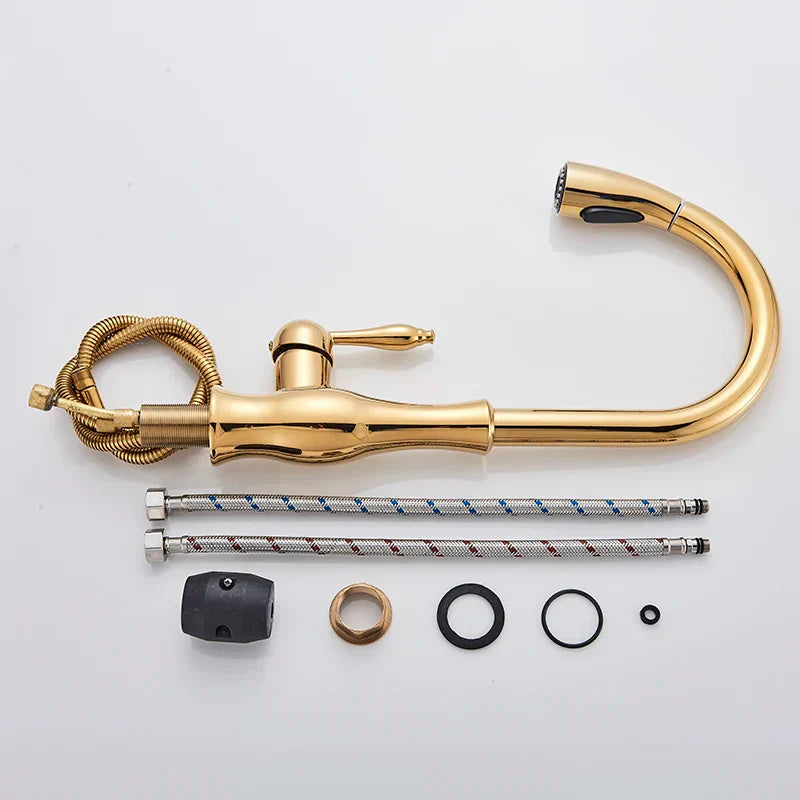 DecorBites™ Gold Swivel Spout Kitchen Faucet with Pull Down Sprayer