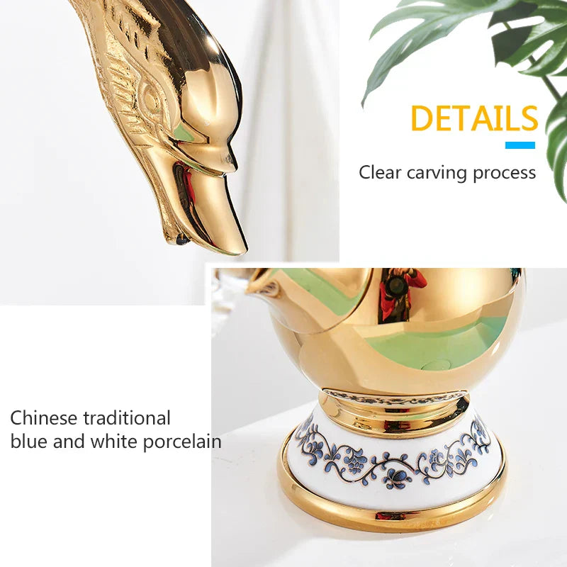 DecorBites™ صنبور حوض البجعة الذهبية: نحاس مصمت، يُثبّت على السطح، خلاط بمقبضين