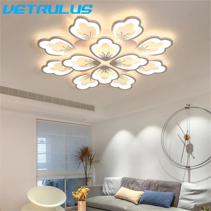 ثريا سقف أكريليك بتصميم لوتس ومصابيح LED من DecorBites™ لغرف المعيشة والطعام والدراسة العصرية