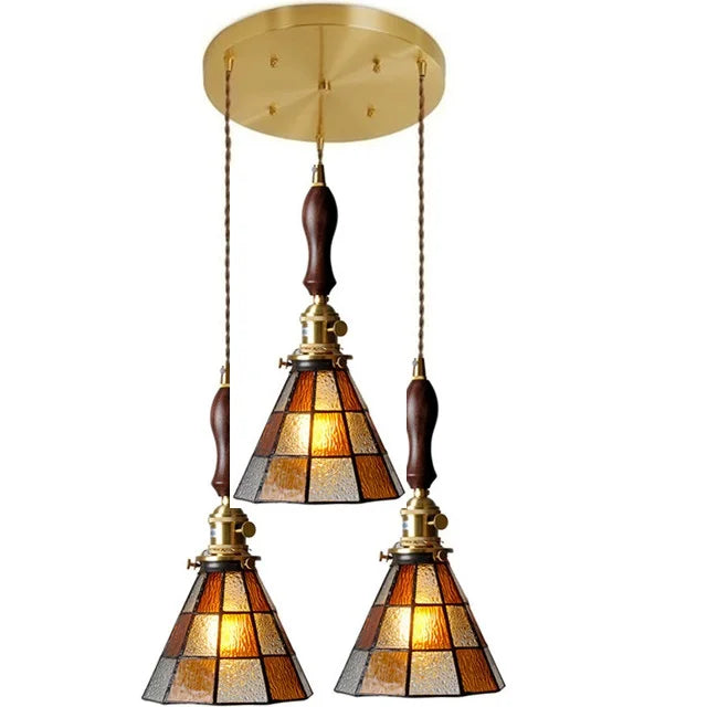 DecorBites™ مصباح معلق نحاسي زجاجي مع مفتاح خشبي: مصباح LED إسكندنافي حديث معلق