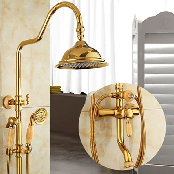 طقم دش حمام DecorBites™ نحاسي ذهبي جاد، صنبور دش مطري يدوي يثبت على الحائط