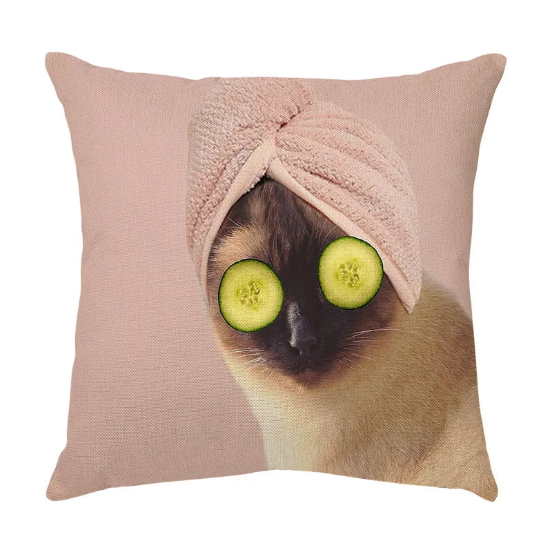 DecorBites™ غطاء وسادة مزخرف بتصميم وجه قطة لطيفة من الكتان الناعم لأريكة المنزل