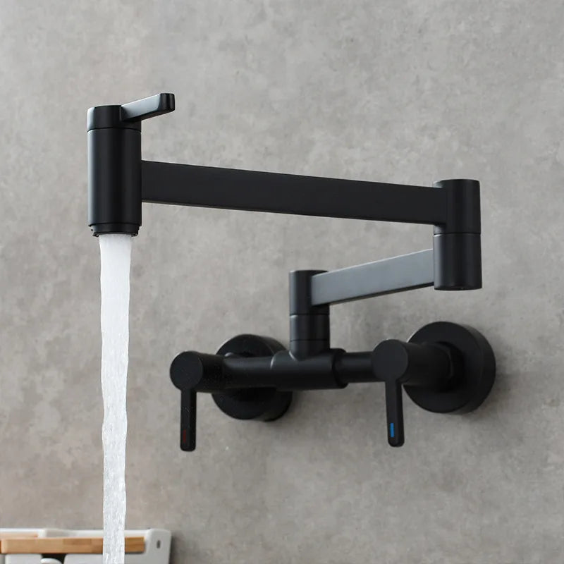 DecorBites™ Black Brass Pot Filler Tap, Foldable Kitchen Faucet with Rotate Spout