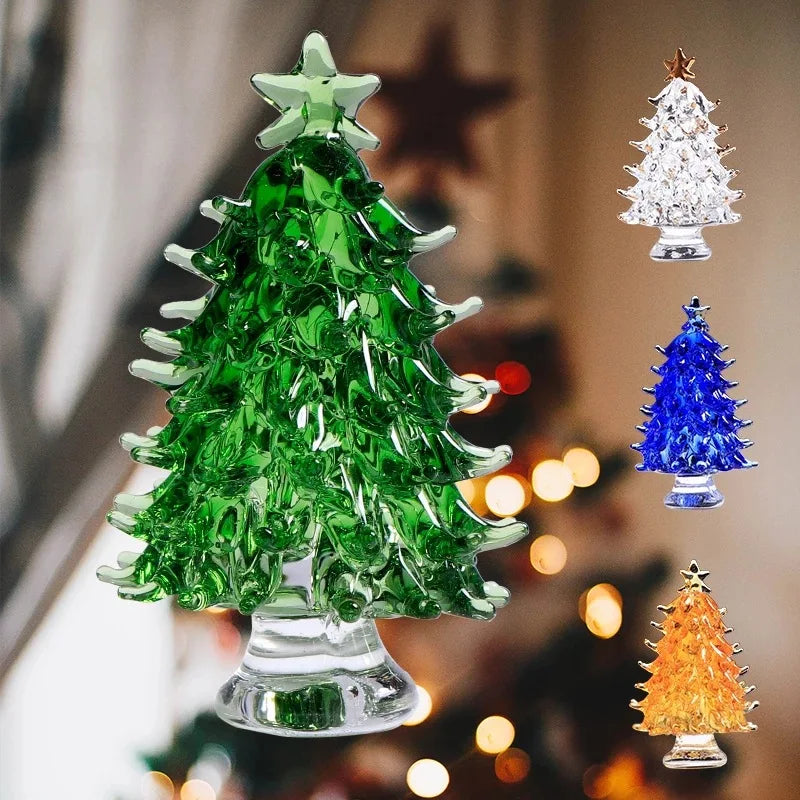 DecorBites™ Crystal Christmas Tree Mini Figurine Handmade Glass Collectible Decoration