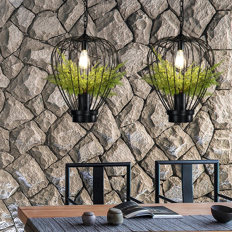 DecorBites™ Green Planting Birdcage Chandelier: Retro Industrial Style Pendant Lamp