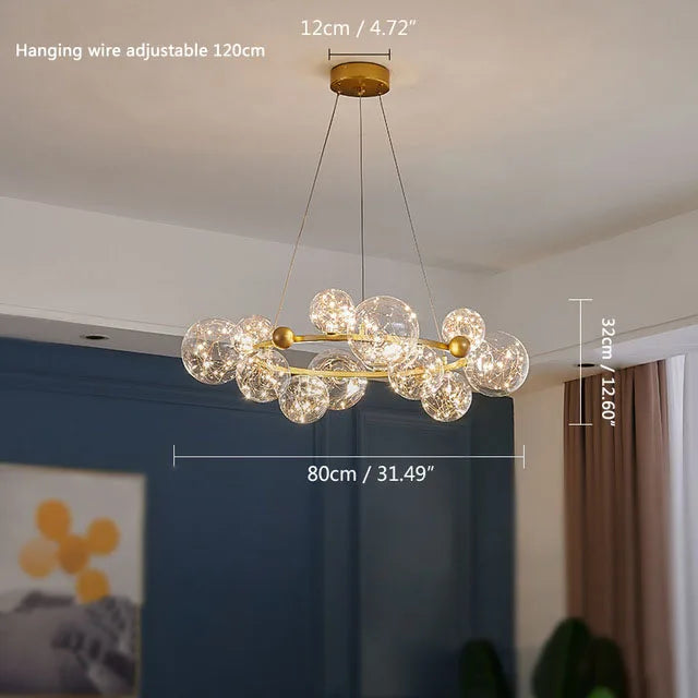 ثريا بابلز زجاجية ذهبية بإضاءة LED من DecorBites™ لغرفة الطعام والمطعم