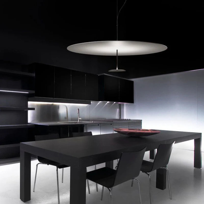 Postmodern Saucer Metal Pendant Light in White or Black