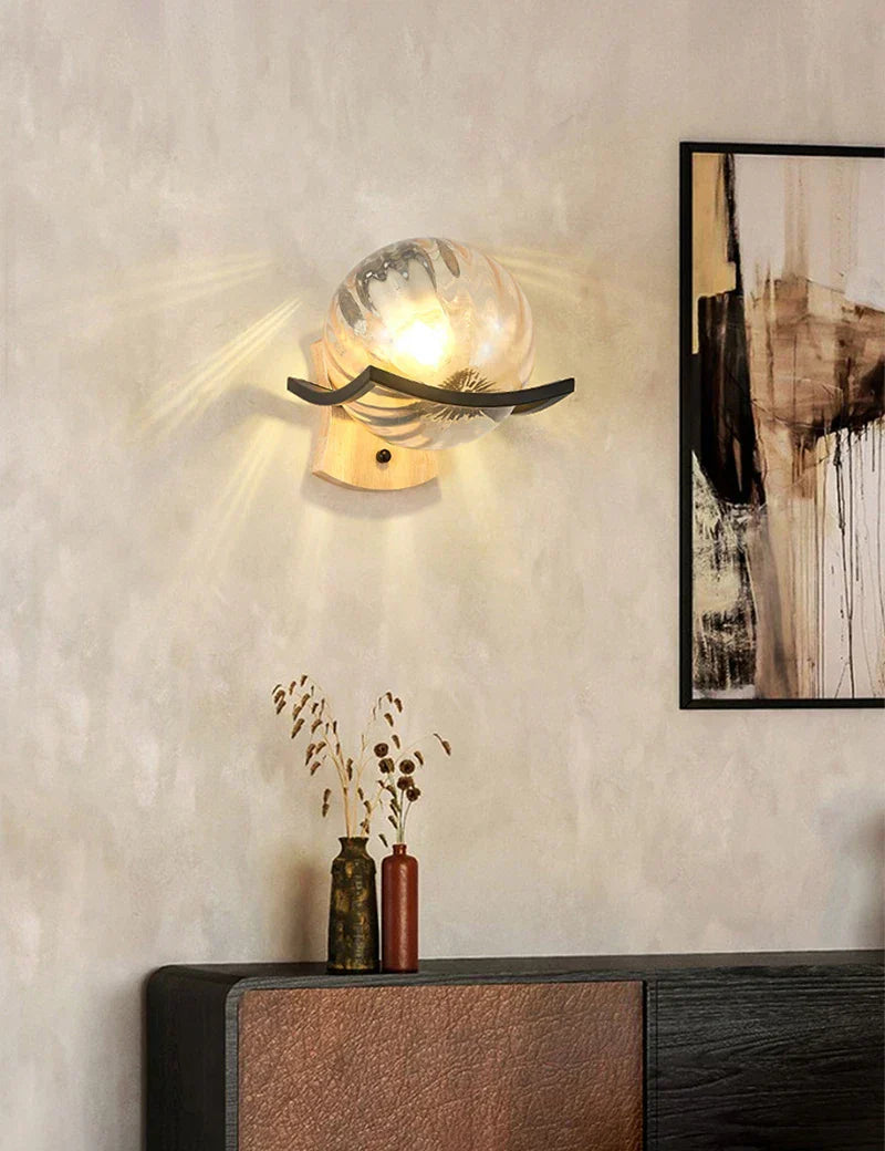 DecorBites™ مصباح حائط خشبي ياباني على شكل قمر - تصميم بسيط - إضاءة جدارية LED