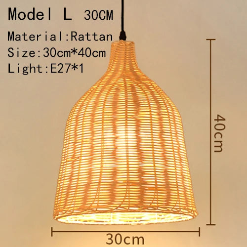 Handwoven Rattan Bamboo Pendant Light in Black