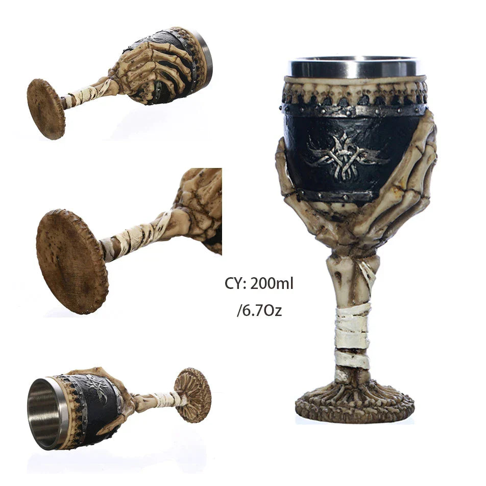 DecorBites™ Dragon Skull Goblet: Gothic Resin Stainless Steel Wine Glass for Cocktail Bar Party