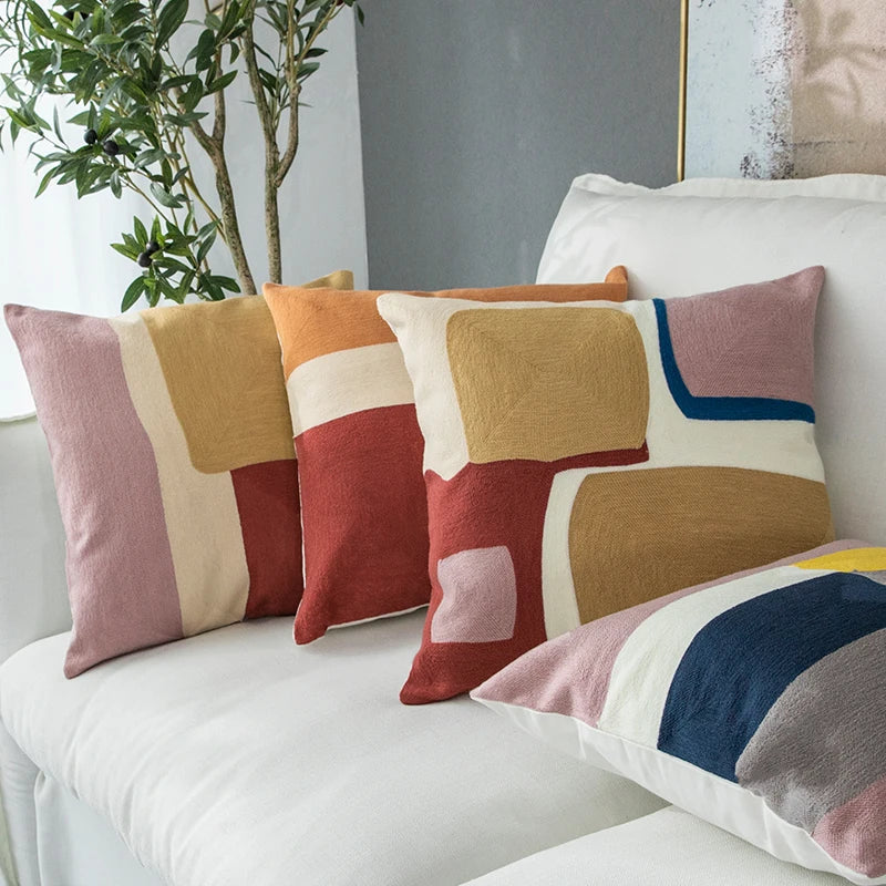 DecorBites™ Geometric Cushion Cover 45x45cm Soft Embroidered Pillow Case for Home Decor