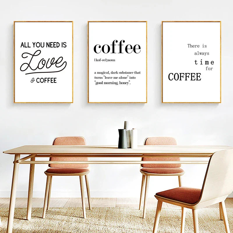DecorBites™ "Awakened Aromas" Canvas Print - Nordic Black & White Coffee Quotes