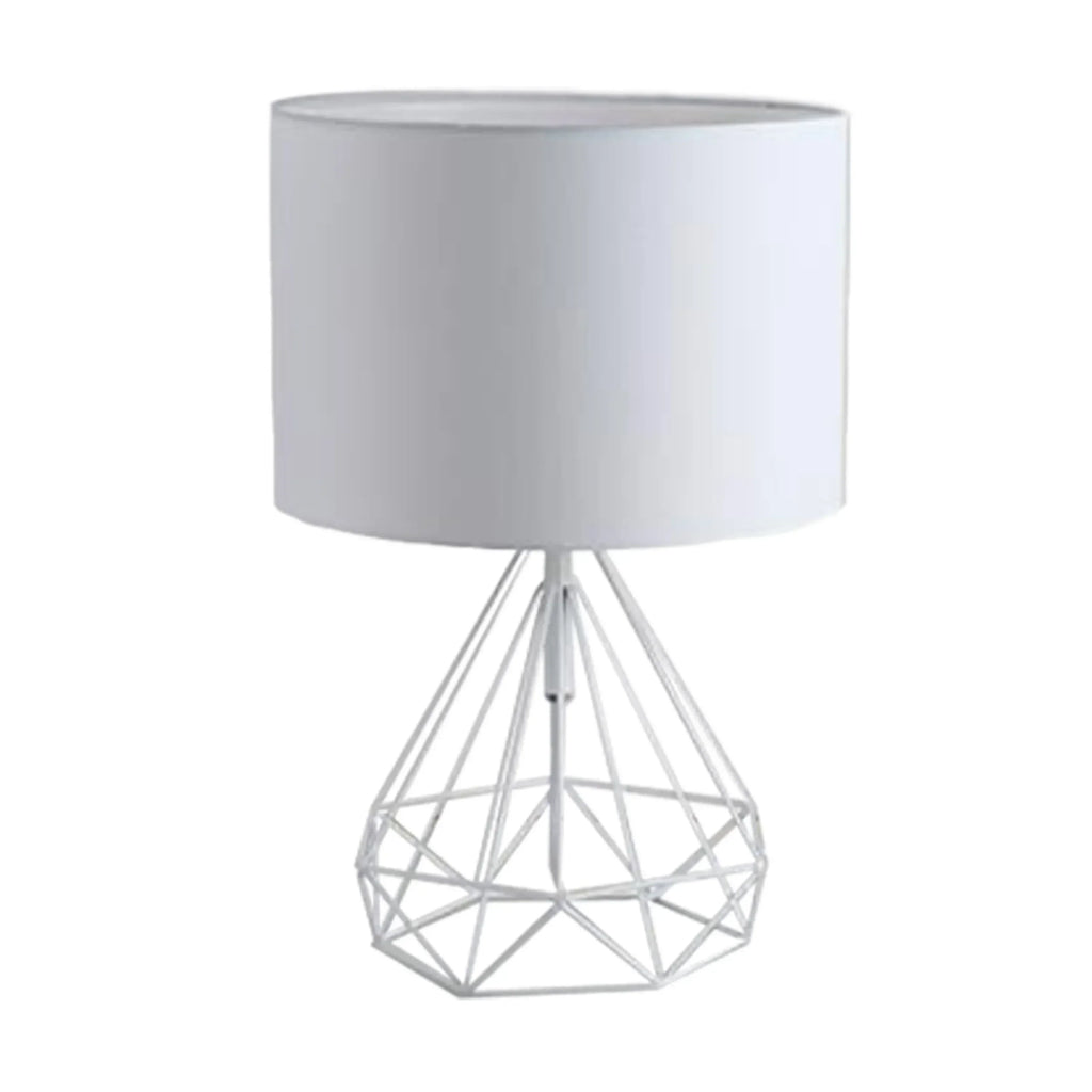 DecorBites™ Geometric Gold Desk Lamp with Hollow Diamond Design and Cloth Shade