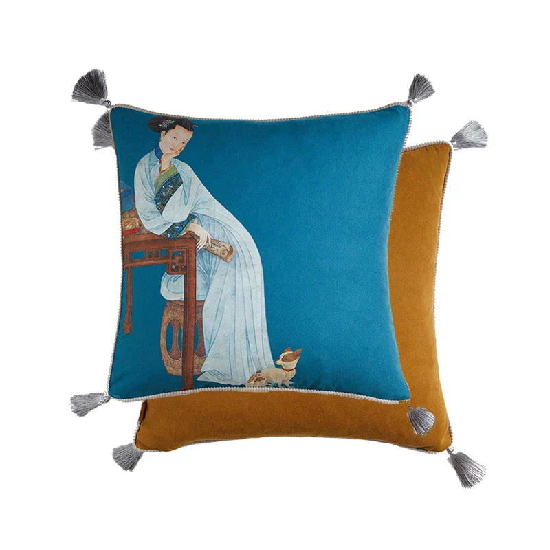 DecorBites™ Court Puppy Print Fur Fringed Bolster Pillowcase Decorative Throw Pillow Cover