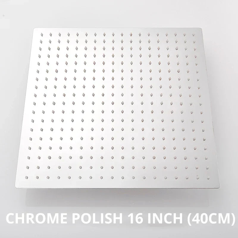 DecorBites™ 16 Inch Stainless Steel Chrome Square Rainfall Shower Head for Bathroom
