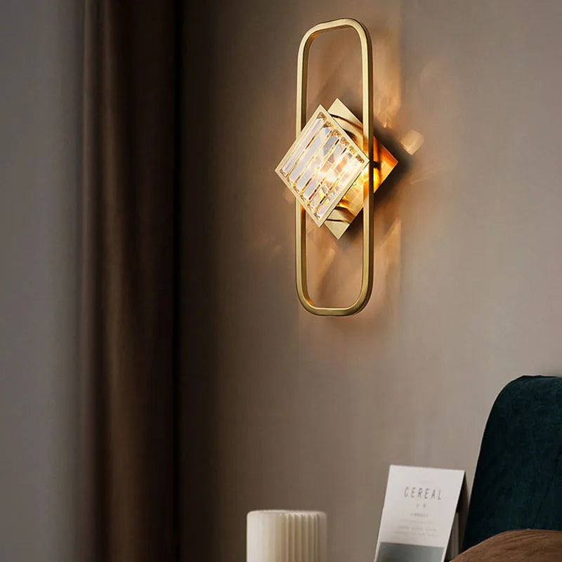 DecorBites™ Crystal Gold Wall Lamp | Modern Minimalist LED Indoor Lighting for Living Room & Bedroom