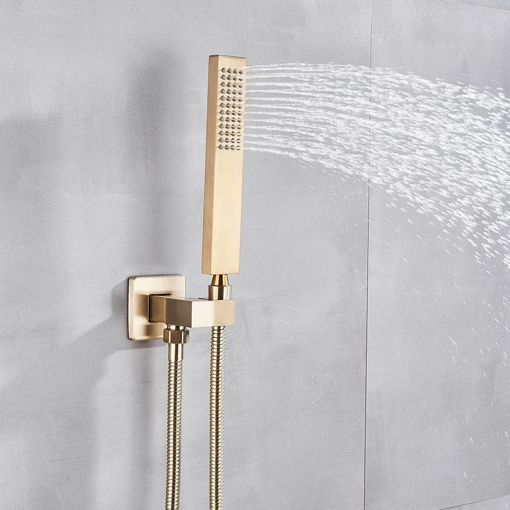 DecorBites™ Golden 8" Rainfall Shower Faucet Set with Handshower - Wall Mounted Luxury Mixer Tap