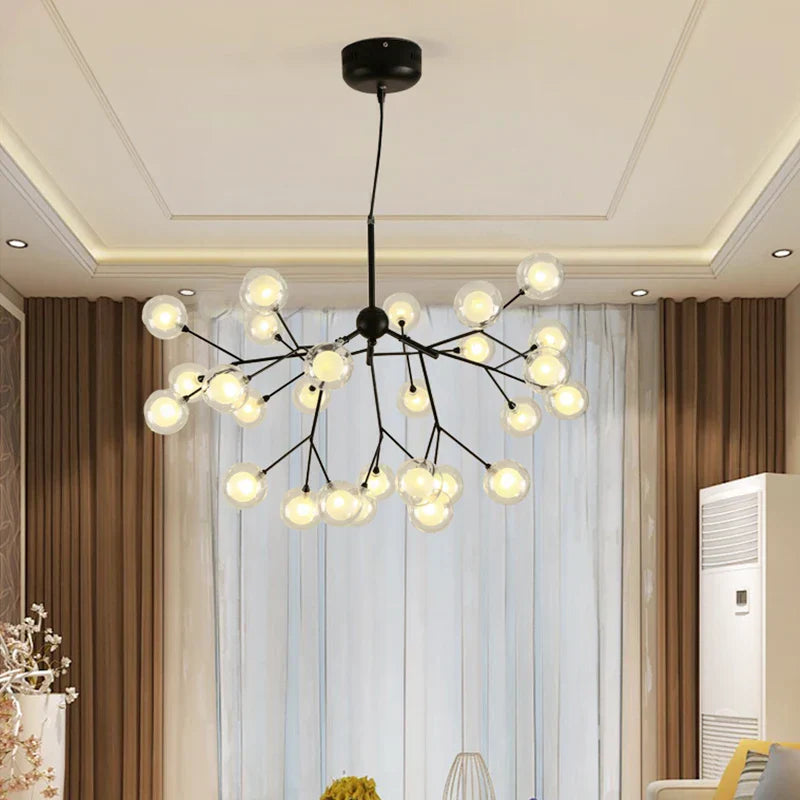 DecorBites™ Glass Ball Firefly LED Tree Branch Chandelier Industrial Black Lighting