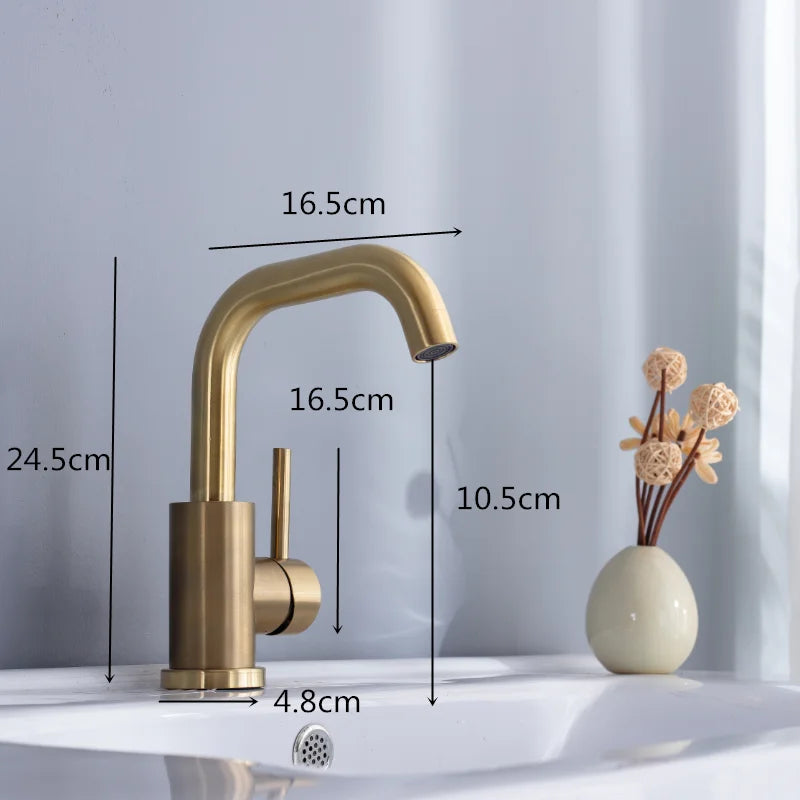 DecorBites™ Brushed Gold Basin Faucet Single Handle Deck Mounted Cold Hot Mixer Tap