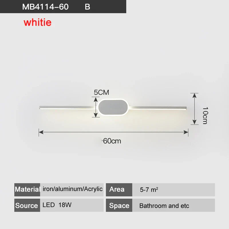 مصابيح حائط LED من DecorBites™ - قاعدة من الحديد والألومنيوم الأبيض/الأسود، غطاء من الأكريليك، مصابيح مرآة