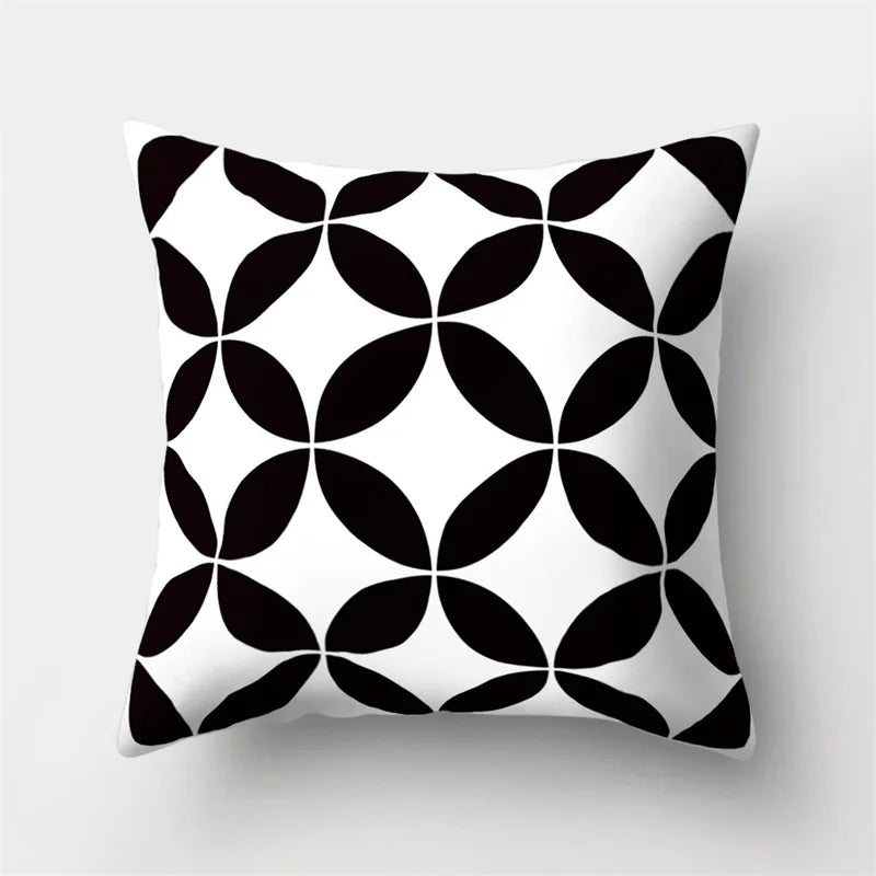 DecorBites™ Geometric Star Print Pillow Cover for Home Decor - Black & White Square Texture
