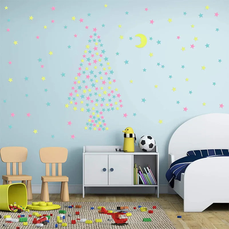 3D Stars Glow Dark Wall Stickers by DecorBites™ – Luminous Fluorescent Home Decor